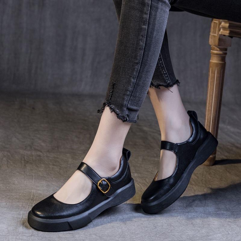 2025 spring platform women's shoes new round head muffin sole soft sole shallow mouth single shoes versatile square mouth flat heel casual shoes