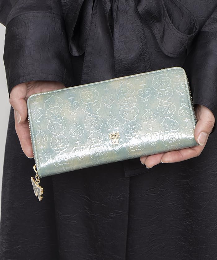 ANNA SUI Rose Heart Round Zip Long Wallet [New Color] Women's Wallet with Bill Compartment and Card Slots, Large Capacity, Mint (317983)