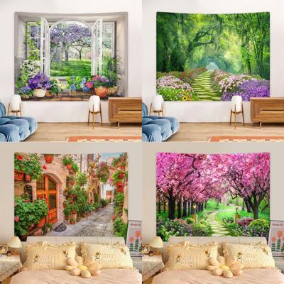 European Style Garden Bedroom Hanging Cloth, Colorful Rose Flower Tapestry, Romantic Spring Flower Tapestry, Dormitory Decoration Background Wallpaper