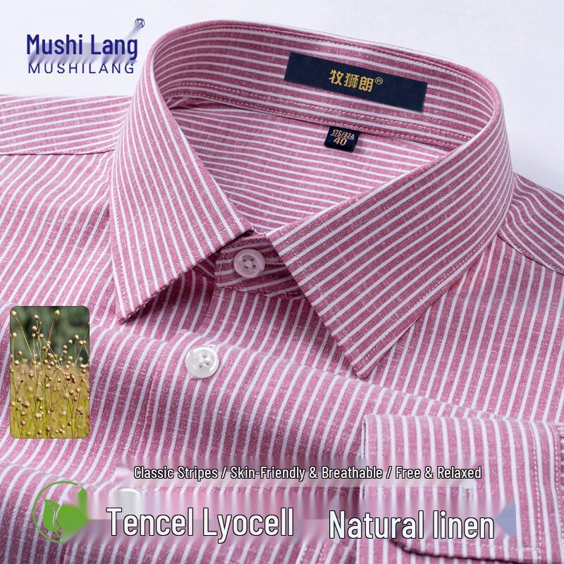 

MUSHILANG Men s Striped Linen-Lyocell Blend Casual Shirt 40