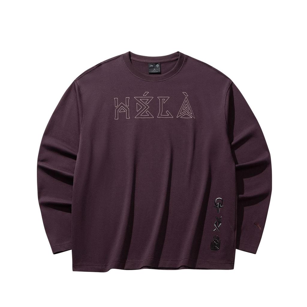 ANTA Unisex Casual Printed Knit Long Sleeve T-Shirt Dark Purple 972611401-4