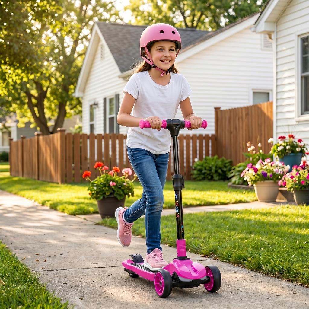Three-Wheel Foldable Electric Scooter for Kids Aged 6-10 Years, Pink