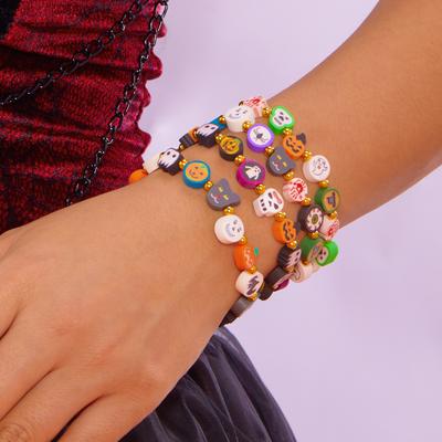 Halloween Pumpkin Ghost Skull Charm Bracelet for Women Colorful Polymer Clay Resin Beads Bracelets Girls Party Jewelry Accessory