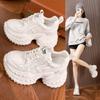 Fashion 10CM Genuine Leather Chunky Sneakers for Women Fashion Sneakers Walking Shoes Platform Heel Sneakers Women Casual Shoes