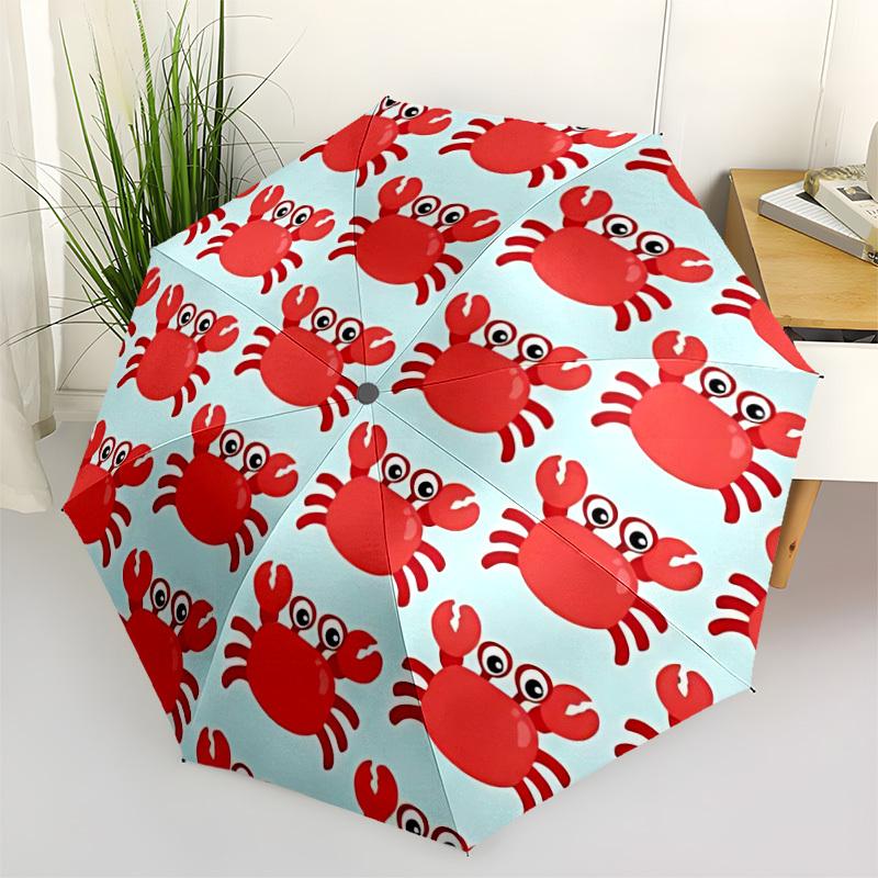 

1pc crab pattern Automatic Umbrella - Stylish, Durable, with 8-Rib Manual Open Design, Elegant Black Handleyy250920146