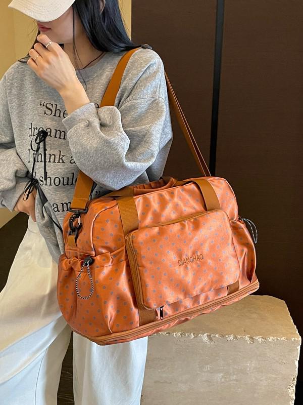 Korean Polka Dot Commuter Shoulder Bag – Large Capacity Wet/Dry Fitness & Travel Bag