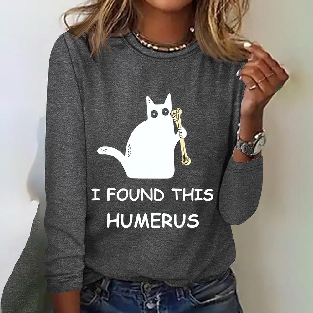 

Осенняя мода Женские футболки Забавный кошачий принт Буква Круглый вырез Длинные рукава Футболка Повседневная Свободная Женская одежда Тренд Пуловер 8XL