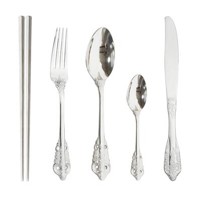 5 Pièces Vaisselle Style Palais Acier Inoxydable Cuisine Portable Set de Couverts de Vaisselle Cuillère Fourchettes Couteaux Baguettes Argenterie