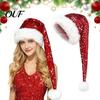 Sparkly Xmas Cap Christmas Santa Hat for Adults, Thicken Soft Velvet with Sequin Halloween Costume Decoration, Long Claus Holiday Party Cosplay