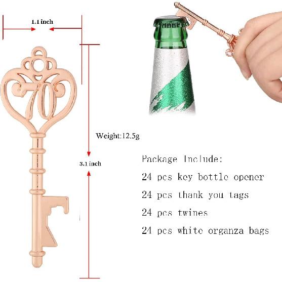 24 Pack 70th Key Bottle Opener for 70th Birthday Party Favors 70 Key Beer Bottle Opener Favors Anniversaries Souvenirs Gifts Decoration (24, 70)