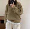 Autumn and Winter Women's Solid Color Pullover Sweater Loose Round Neck Knitted Sweater Base Top