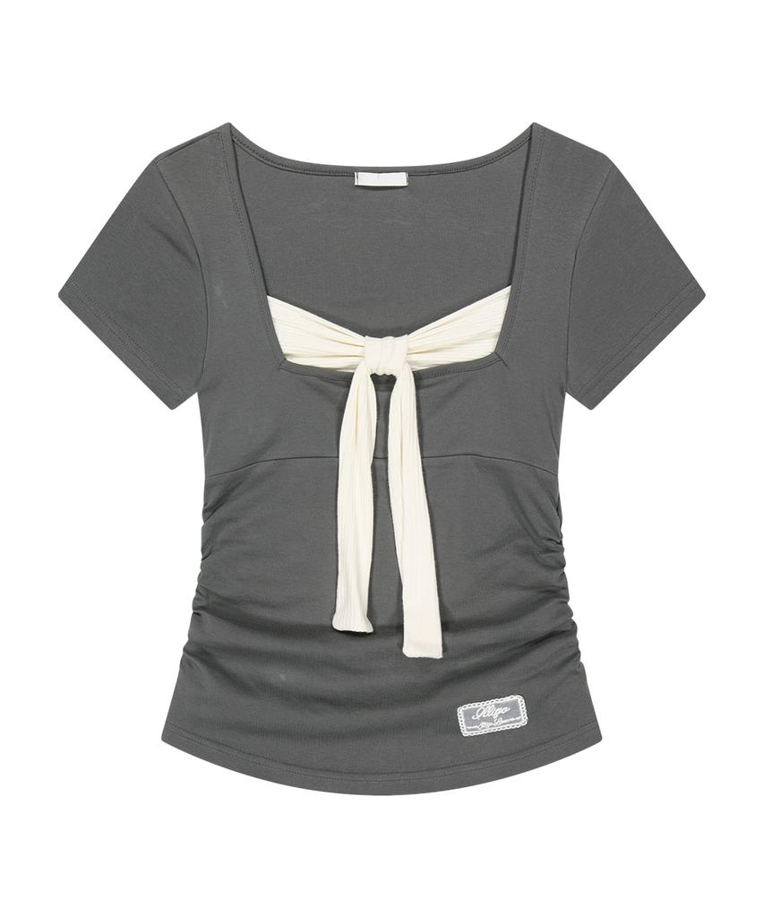 ILLIGO Layered Ribbon Tie T-Shirt Charcoal