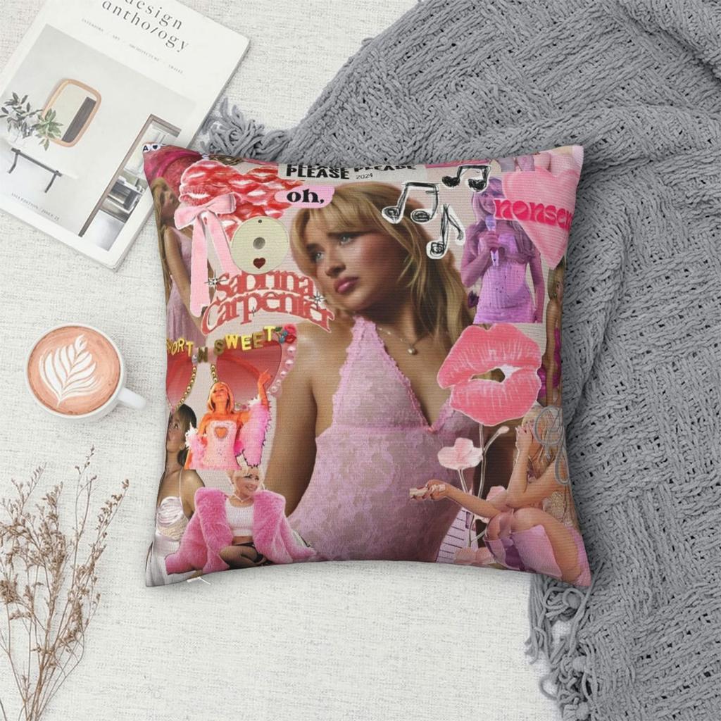 Singer Sabrina Carpenter Square Pillow Cases Pop Music Cushion Cover Vintage Zippered Decor Pillowcase For Home 45*45Cm