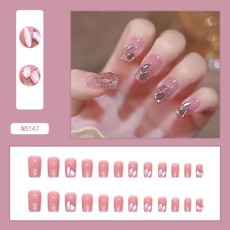 Yajie Na Aurora Pink Diamond Shiny Wearable Blush Fake Nails Stickers