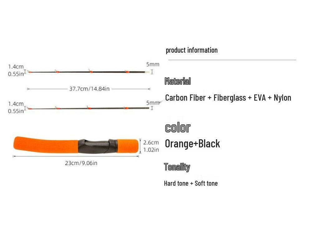 Two-Section Carbon Ice Fishing Rod, Dual Soft/Hard Adjustability, Portable Winter Design