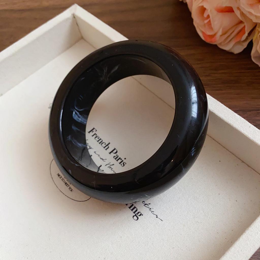 Retro Resin Geometric Round Brown Coffee Smudge Chunky Bangles for Women Girl Acrylic Wide Cuff Bracelet 2025 New Jewelry