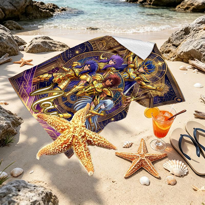 Custom Name Personalized Saint Seiya Print Beach Towel, for Trip Camping Beach Party Home Decor, Birthday Gift for Family & Friends