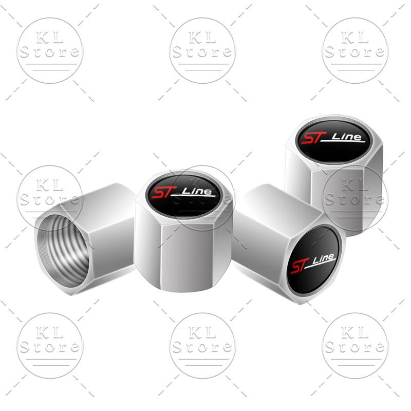 4Pcs Auto Exterior ST Line Logo Metal Wheel Tire Valve Caps Stem Case Dust Covers For Ford Focus Mk3 Mk5 Fiesta Ecosport Mondeo