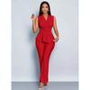Spring and Summer Women's Two-piece Set of Elegant and Thin V-neck Sleeveless T-shirt and Wide-leg Pants Two-piece Set
