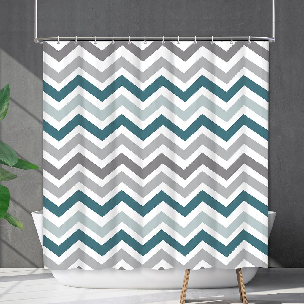 Shower Curtain Waterproof And Mildew-Proof Line Lattice Bathroom Striped Bathroom Curtain Shower Curtain Partition Curtain Free Of Punching