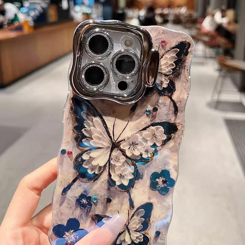 TPU Full Cover Phone Case IPhone 16 Pro Max 15 14 13 With Oil Painting Butterfly Design Anti Drop