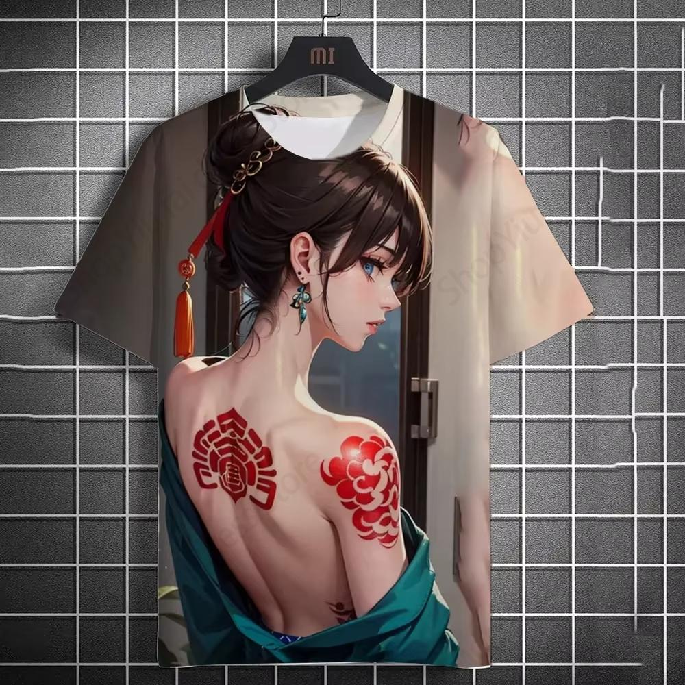 Summer Men's T-shirt Japanese Anime Tattoo 3D Print Tshirt Men Women Fashion Short Sleeve Oversized T Shirt Mens Clothing Sexy