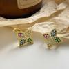 Trendy Gold-Plated Zircon Clover Ear Cuffs: Colorful, Lightweight Fashion Earrings for Women