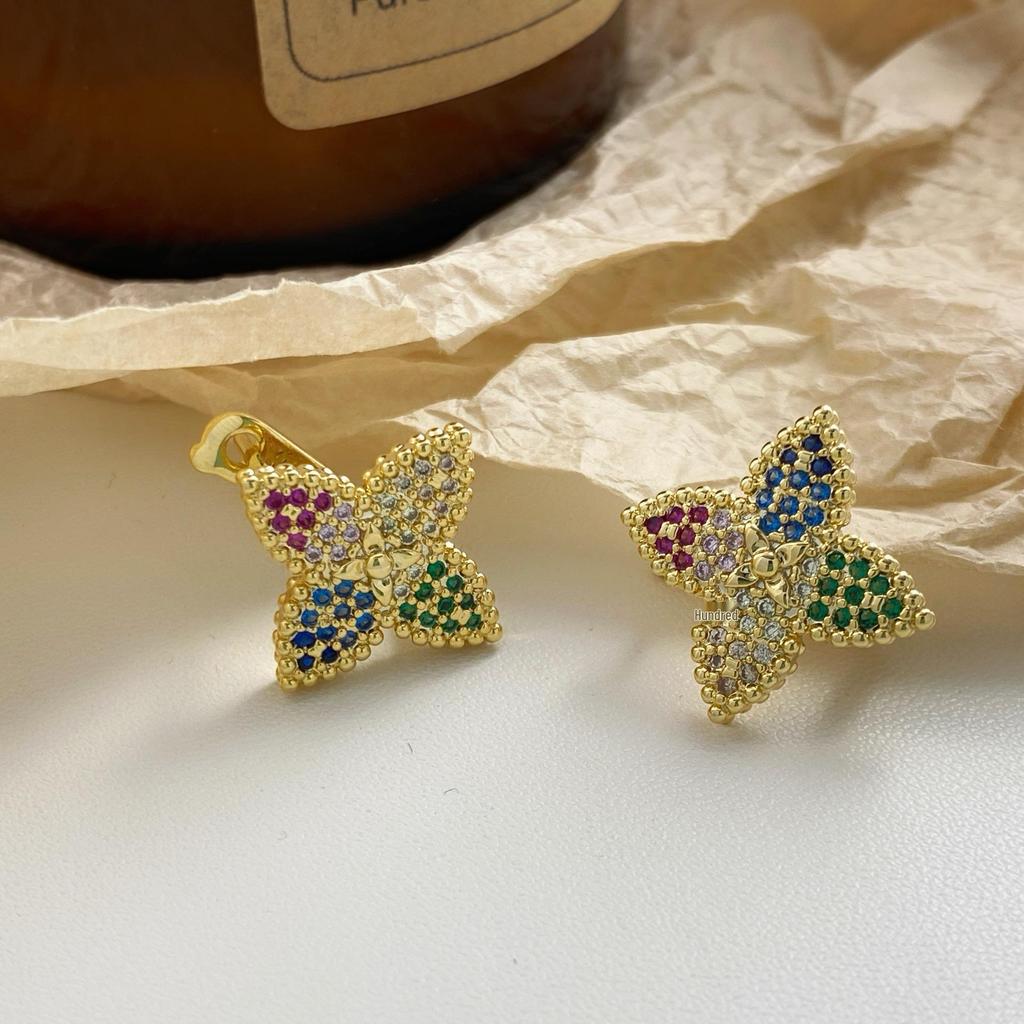 Trendy Gold-Plated Zircon Clover Ear Cuffs: Colorful, Lightweight Fashion Earrings for Women