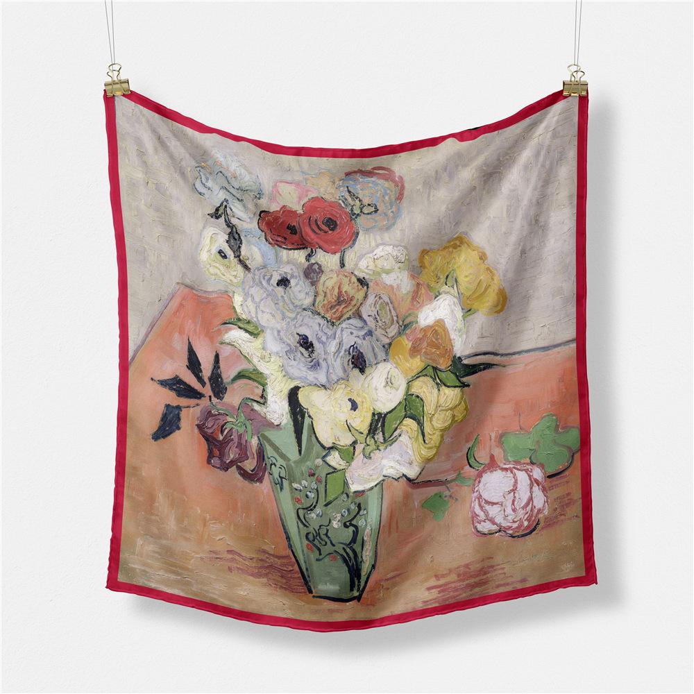 

Flower Oil Painting Women Scarf Wraps Twill 100% Silk Scarf 53cm Square Scarves Fashion Head Scarf Hijab Neckerchief Bandana 53x53cm