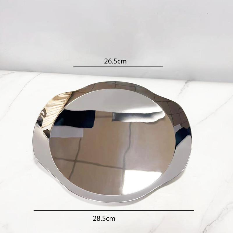 

Round Double Ear Tea Tray, Mirror Stainless Steel Tray, Fruit Tray, Tableware, Living Room Desktop Storage Box, Service Trays