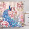 Peacock Floral Shower Curtain for Bathroom Decor 72Wx84H Extra Long Morden Teal Flowers White Gold Peony Rose Elegant