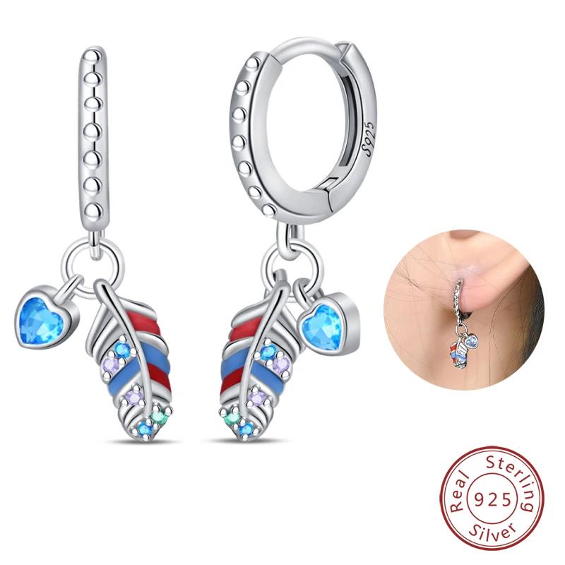 Hoop Earring 925 Silver Woman Bohemian Earring Feather Theme Earrings Pendientes for Woman Original Earring Fashion Jewelry Gift