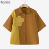 ZANZEA Women Fashion Shirt Collar Floral Print Short Sleeve Shirts