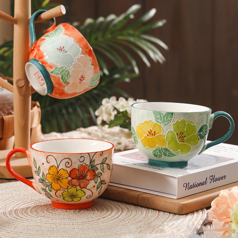 Hand-Painted Embossed Ceramic Tea/Milk Cup