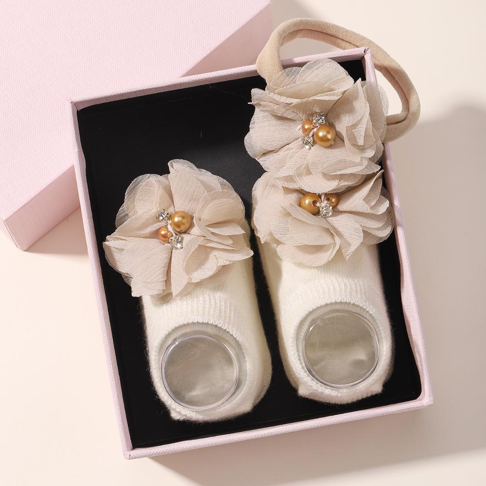 0-1Y Baby Short Socks Hairband Set Nylon Elastic Flower Headband Breathable Soft Sock Baby Fashion Accessoriess