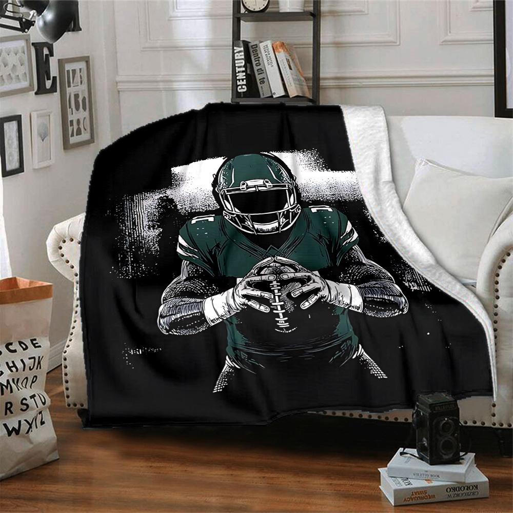 1pc Green Rugby Player Blanket, Lightweight Flannel Throw Blanket for Sofa, Bed, Travel, Camping, Living Room, Office, Couch, Chair, and Bed