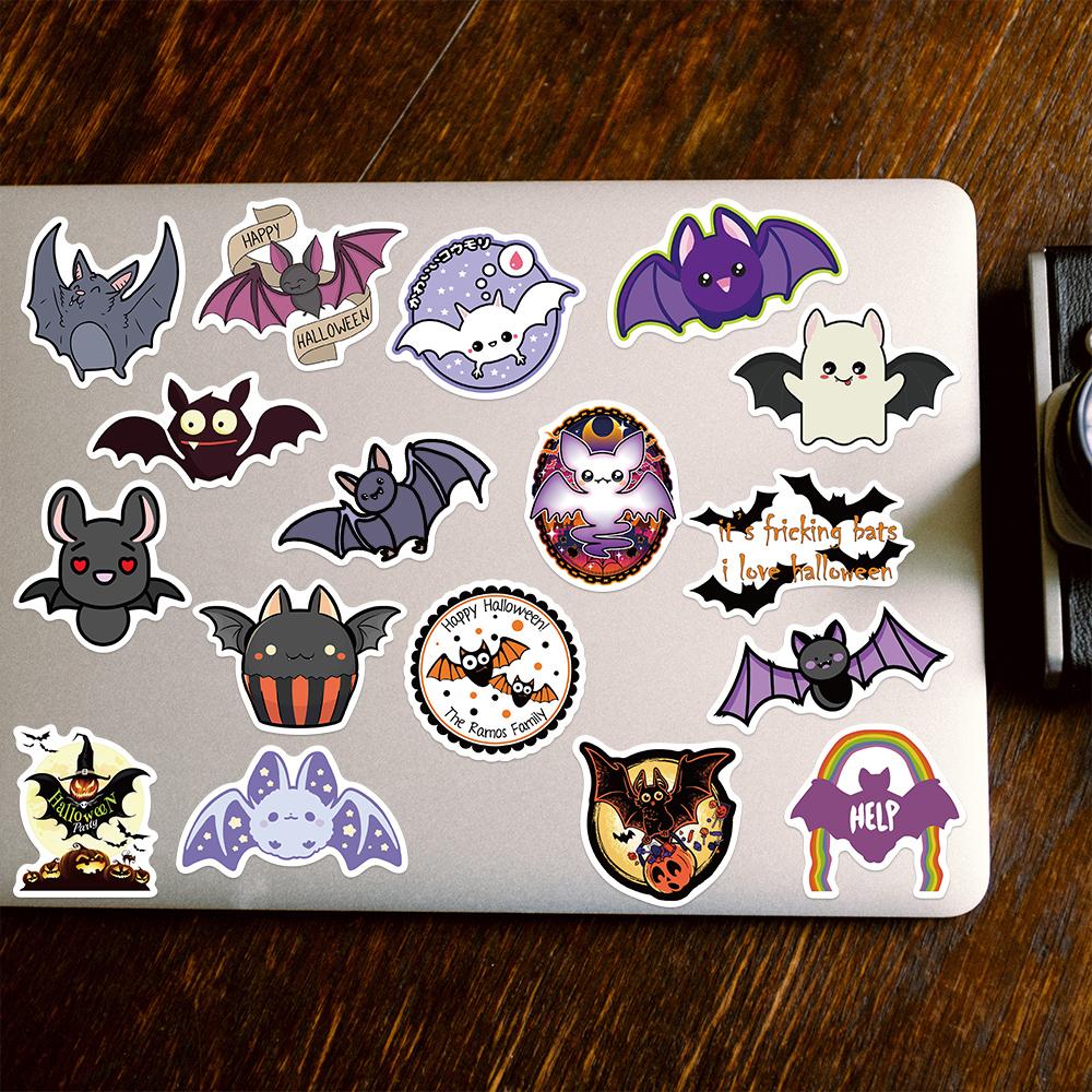 50pcs Spooky Bat Stickers Durable Halloween Decor Halloween Fun to Water Bottles, Laptops, Notebooks, Phones & More