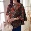 ZANZEA Women Casual 3.4 Sleeve Loose Floral Print Irregular Blouse