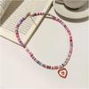 Surfer Heishi Choker Necklace for Women Soft Polymer Clay Necklace Clay Record Disc Beads Necklace Love Heart Pendant Necklace Boho Beach Necklace