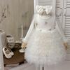 2025 Winter Red Velvet Mesh Princess Dress for Toddlers with Bowknot