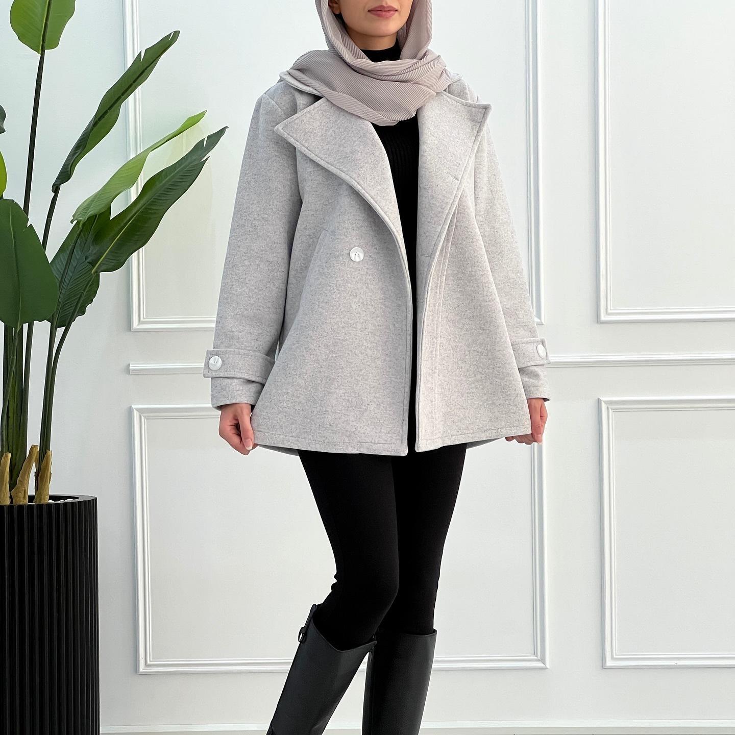 

2024 Fall Women s Solid Color Lapel Slim Woolen Jacket XL