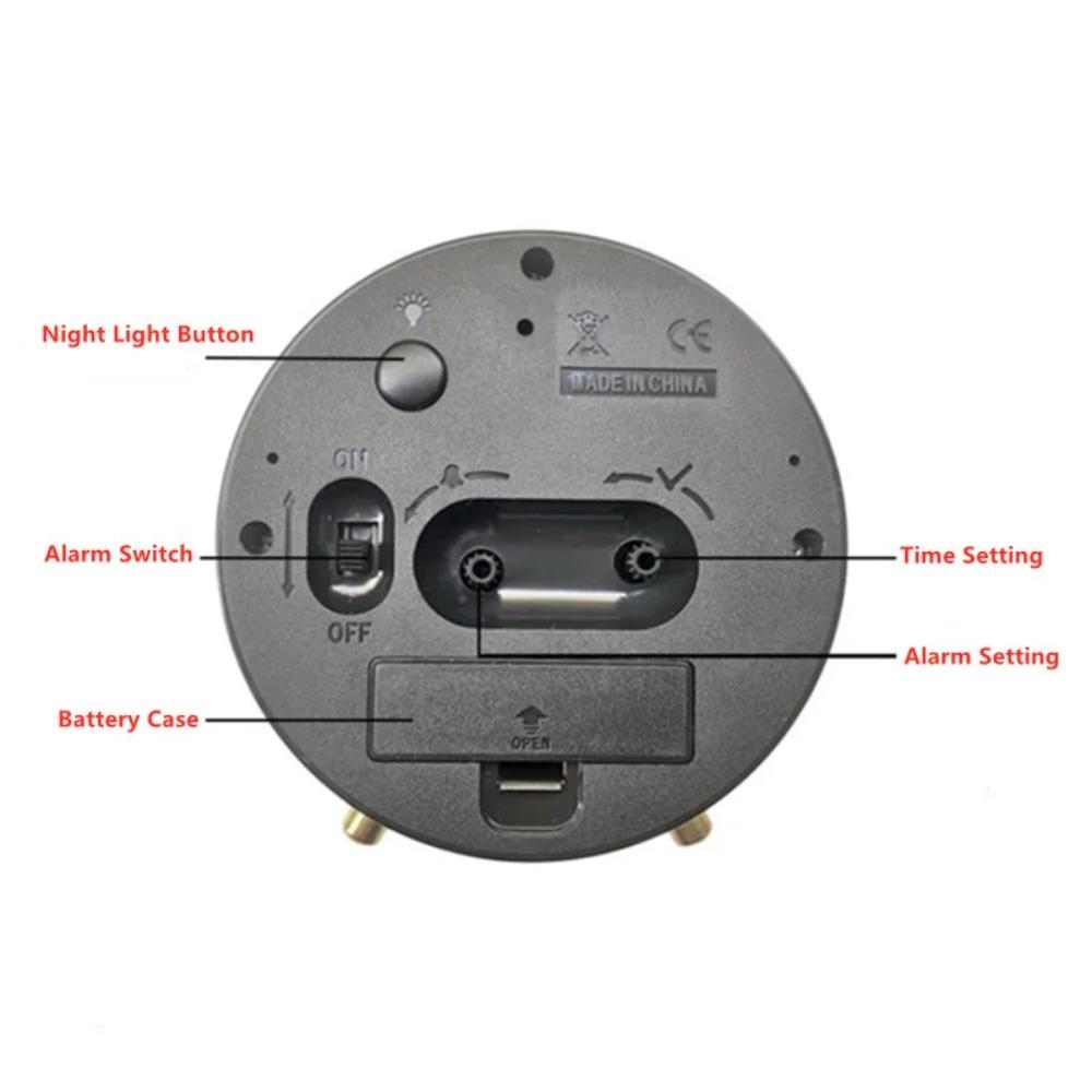 Non-Ticking Nordic Alarm Clock Round Table Clock Battery Operated Frosted Metal Clock  Bedroom