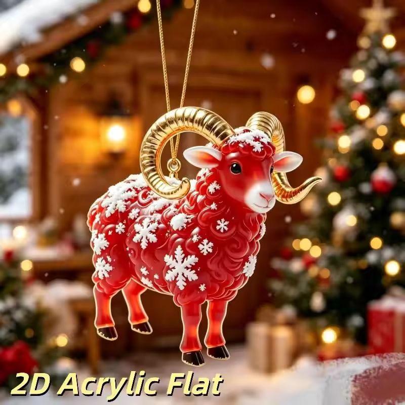 1Pcs Auspicious Red Gold Design 2D Acrylic Chinese Zodiac Goat Hanging Ornament For Spring Festival New Year Home Decoration