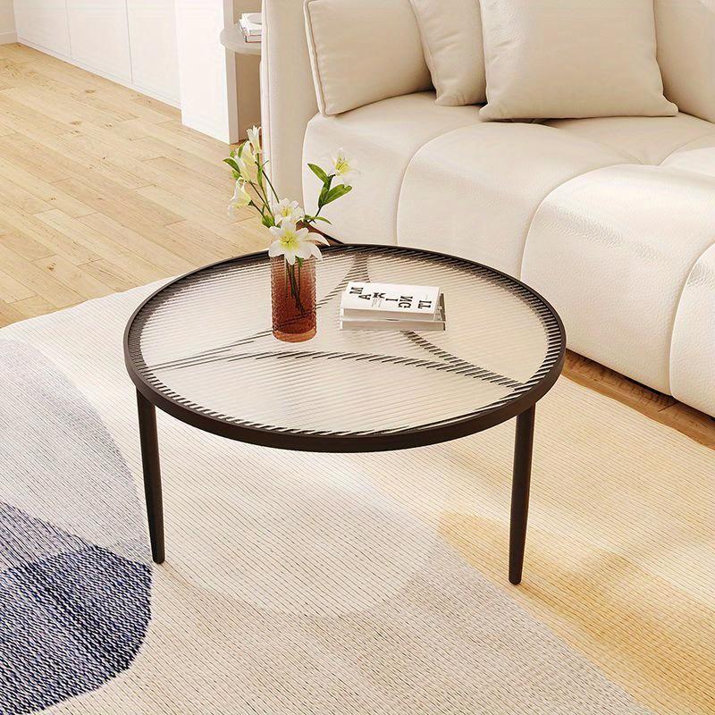 Minimalist Tempered Glass Round Table - Metal Base Desk Reception Desk Coffee Table, Three Legs, Minimalist Furniture