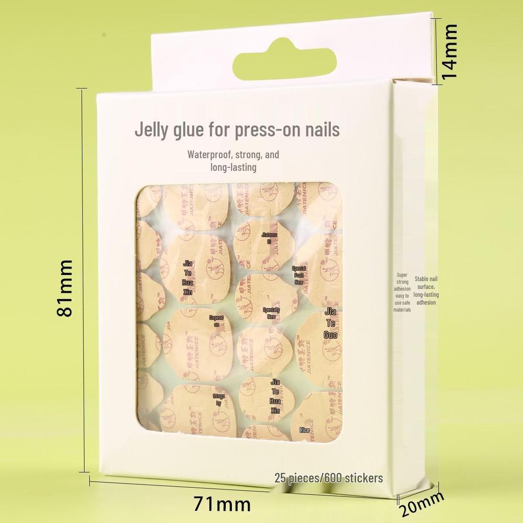 YBJK Boxed Jelly Glue: Upgraded Super Sticky Waterproof Nail Adhesive - 600 Kraft Paper Stickers, 25 Sheets