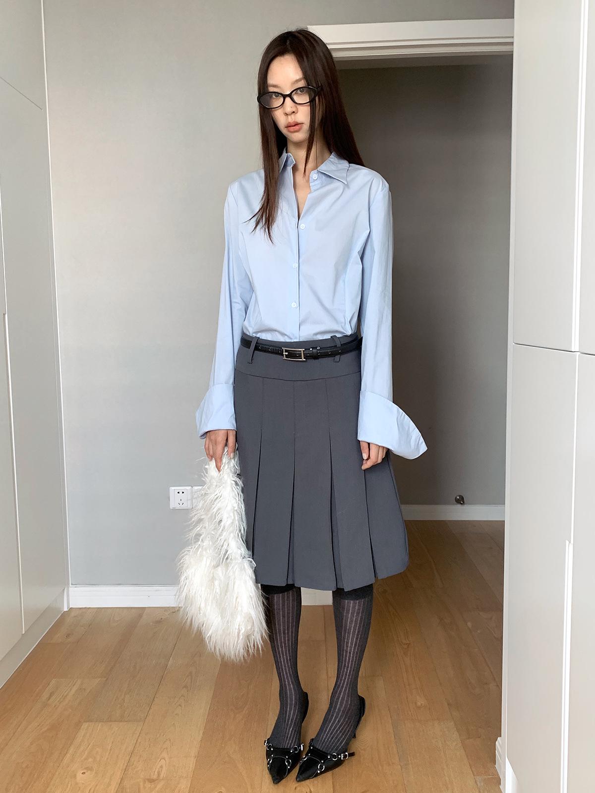 

Dorothy Clothing Корейский стиль Длинный рукав Загнутый воротник Женская рубашка M синий