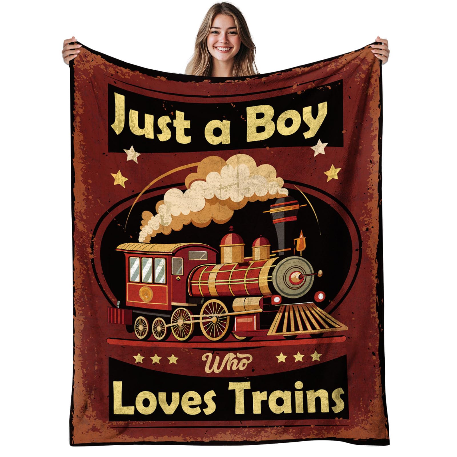 

Flannel Fleece Throw Blanket for Couch Bed Old Steam Train Soft Cozy Lightweight Bed Blanket for Kids Adults Boys Girls Queen 80x120cm