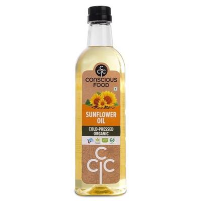 Conscious Food Cold Pressed Sunflower Oil | 1 Litre | Certified Organic | PET Bottle | Cooking Oil | High In Antioxidants, Delicious & Healthy
