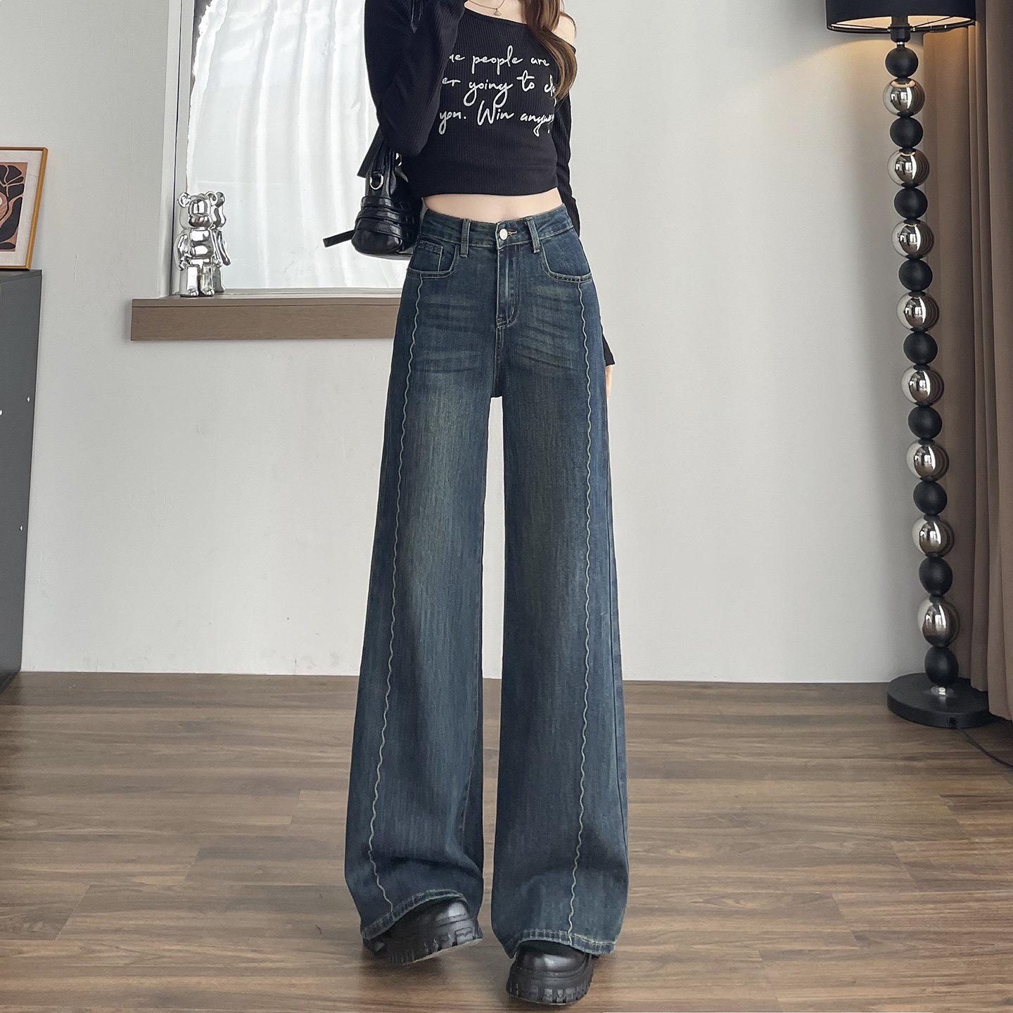 

Women s Retro High-Waist Flared Jeans - Spring/Autumn Loose Wide-Leg Pants 2025 2XL [130-140 lbs]