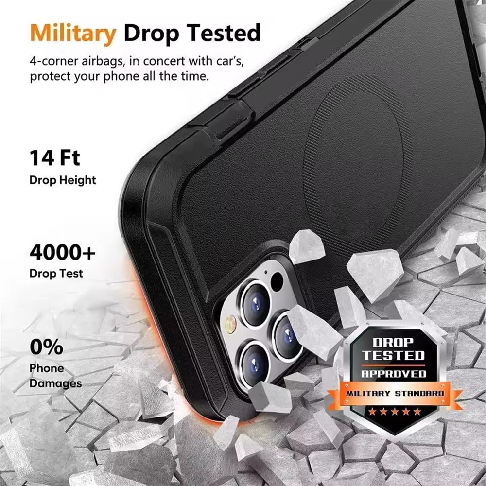 For Magsafe Armor Shockproof Defender Phone Cases For iPhone 16 14 13 15 Pro Max Plus Case Heavy Duty Full Body Protector Cover